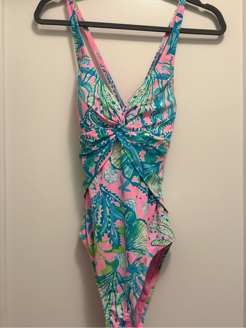 Lilly Pulitzer Pink & Teal Knot-Front Tropical One-Piece